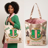Sac en toile robuste personnalisé en gros, vert pomme et rose, avec lettres grecques, souvenir universitaire pour sororité