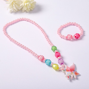 Collier <span class=keywords><strong>Licorne</strong></span> Mignon en Perles Artificielles, Ensemble de Bijoux Sirène Vintage, Cadeau, Colliers de Dessin Animé - Product Image 5