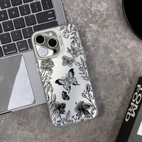 Nouvelle coque de téléphone antichoc plaquée argent motif fleur et papillon, compatible avec iPhone 17 Air, 16, 15 Pro Max, 14
