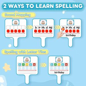 Tuiles magnétiques pour l'apprentissage de l'orthographe et des sons, jeux de lecture pour enfants, boîtes Elkonin, tableau effaçable à sec - Product Image 1