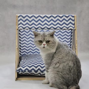 Maison pour chat en bois en forme de pyramide triangulaire, tente intérieure chaude pour chaton, abri pliable pour animaux de compagnie avec coussin lavable - Product Image 2