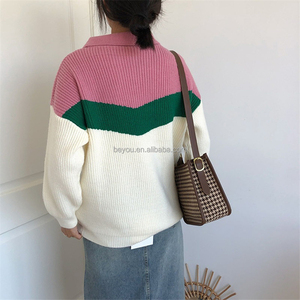 Otoño e Invierno nuevas mujeres contraste Polo cuello contraste punto moda <span class=keywords><strong>hermanas</strong></span> Casual suéter Suelto - Product Image 4