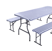 Housse de table élastique imperméable écologique imprimée sur mesure, housses de banc de mariage, ensemble de 3 housses de table de pique-nique en PEVA, flanelle