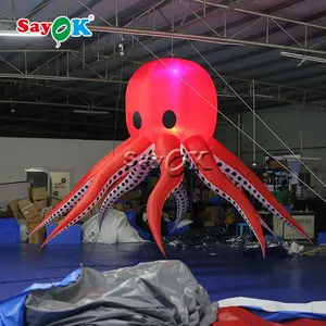 Polvo vermelho inflável decorativo, tentáculos para arte decorativa gigante