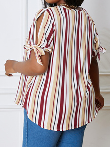 Camicette da donna taglie forti nuove <span class=keywords><strong>con</strong></span> stampa tinta unita top primavera estate Casual elegante da adulti <span class=keywords><strong>con</strong></span> spalle scoperte a manica <span class=keywords><strong>corta</strong></span> <span class=keywords><strong>con</strong></span> <span class=keywords><strong>nodo</strong></span> di canapa - Product Image 3