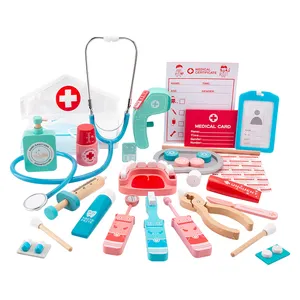 Hochwertige benutzer definierte hölzerne Doktor Spielzeug Set Doktor Stethoskop Spielzeug für Kinder spielen Doktor Rollenspiel