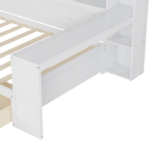 Wooden Twin Size Daybed with Storage Shelves, Multi-functional <b>Bed</b> with Two Storage Drawers and Study Desk, Antique White - Product Image 6