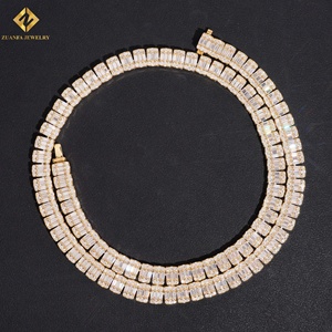 Wholesale Fine Jewelry 18K Gold Plated Moissanite Baguette Cut <b>Statement</b> <b>Necklace</b> Unisex Luxury Channel Setting Strand <b>Necklaces</b> - Product Image 1