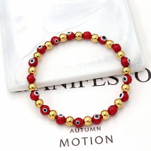 Boho Elástico Unisex <span class=keywords><strong>Chamilia</strong></span> Bola Redonda 6mmBeads Color Mezclado Azul Arco Iris Ojos Malvados Pulseras Hechas A Mano - Product Image 5