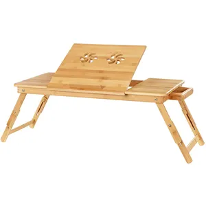 スタンディングベッドデスク人間工学に基づいた竹テーブルラップトップ竹研究テーブルベッド用