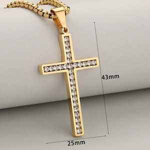 Collier Pendentif Croix Classique Entièrement Sertie de Cristaux en Acier Inoxydable, Chaîne Bling Diamantée, Bijou Hip Hop Religieux de Prière - Product Image 2