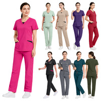 Nouvel arrivage 2026 – Ensemble de blouses d'infirmière tendance bicolore, extensible dans les quatre sens, uniforme d'hôpital color-block, manches courtes, col en V pour femme