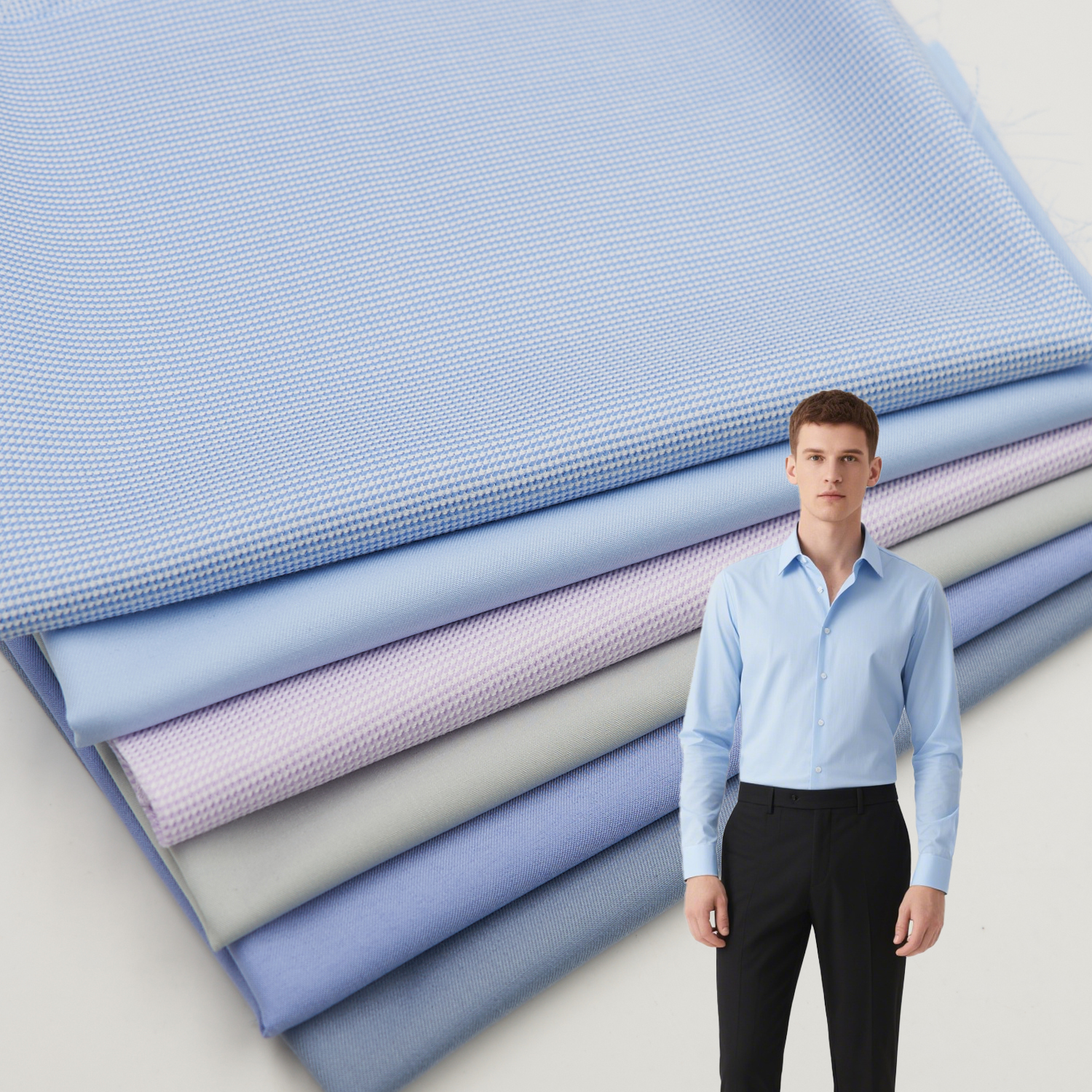 Ready Stock Bamboo Stretch Dobby Woven Shirt Fabric Natural Wrinkle-Resistant for Boys & Girls Garment and Casual Shirts