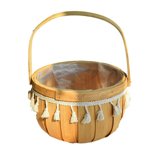 Handmade Rattan Woven <b>Basket</b> With Tassels Round Flower Pot For Home Decor - Product Image 5