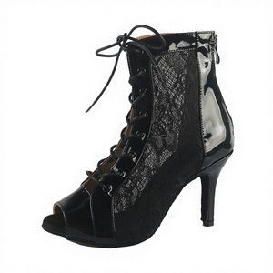 Zapatos de Baile Latinos de Salsa Personalizados de 8.5CM, Negros, para Mujer, con Tacón Delgado, Cordones, Parte Superior de PU, Punta Abierta, Antideslizantes, para Interiores - Product Image 2