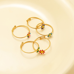 Diy 여성을위한 절묘한 다채로운 에나멜 꽃 반지 18k 금도금 스테인레스 스틸 데이지 반지 대량 도매 - Product Image 1