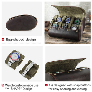6スロットレザーウォッチトラベルケースロールヴィンテージエッグシェイプウォッチケースオーガナイザーラグジュアリーウォッチコレクションボックスCF1190 - Product Image 4