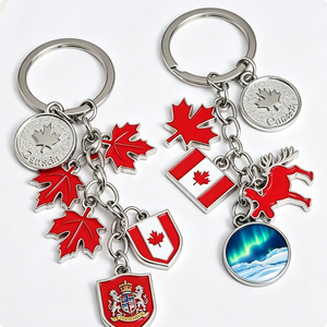Porte-clés léger en alliage de zinc, motif feuille d'érable canadienne, imprimé UV, style vintage, avec breloque drapeau, élan et aurore, cadeau souvenir - Product Image 4