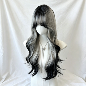 Perruque pour fille, style <span class=keywords><strong>anime</strong></span>, avec mèches dégradées, cheveux longs ondulés, simulation rétro, couvre-tête intégral, fibre haute température 150% - Product Image 1
