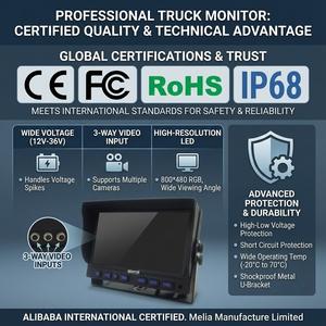 Système de caméra de recul Melia 7 pouces à 3 canaux, moniteur pour <span class=keywords><strong>camion</strong></span>, 12-36V, étanche, 1080P, atténuation automatique, kit de montage intégré pour appuie-tête, camping-car, bus - Product Image 6