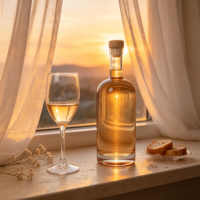 Bouteille en verre ovale transparente vide en gros, forme pilule, avec bouchon en liège en bois pour emballage cadeau de whisky et de liqueur