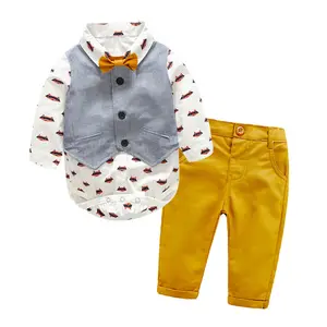 精品学步服装套装新生婴儿服装套装印花衬衫 + 背心 + 裤子3 pcs套装套装批发