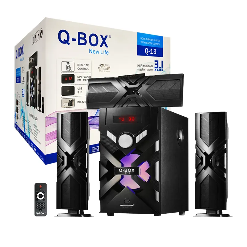 Q-BOX Q-13 neue Heimkino-System 3 .1 Lautsprecher mit BT/FM/USB/<span class=keywords><strong>MP3</strong></span>/SD/Fernbedienung Lautsprecher aktif 6,5 Zoll Sound box Verstärker