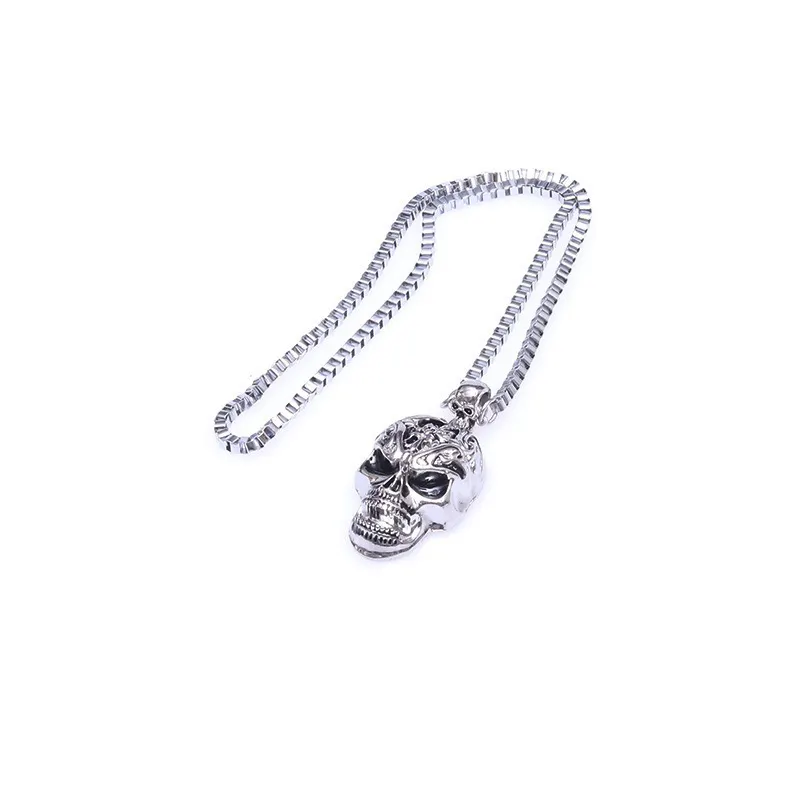 New Arrival Old Metal Punk Silver Skull Pedant Necklace for Halloween Party