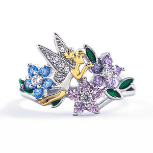 Anello Ali d'Angelo da Donna, alla Moda, con Accento in Cristallo Smaltato, Aperto e Regolabile, Gioiello Creativo e di Carattere, Elegante Anello in Lega di Rame - Product Image 4