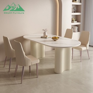 <span class=keywords><strong>Table</strong></span> à manger ovale en pierre frittée de style crème moderne Wayon, prête à être expédiée, ensemble de salle à manger de luxe nordique pour petit appartement - Product Image 1
