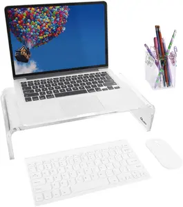 Support acrylique de moniteur avec écran TV, 4 pouces, Support de rangement pour clavier, ordinateur portable, imprimante