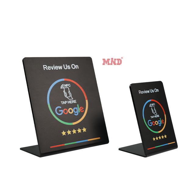 13.56Mhz Custom NFC google Review Stand QR Code Scanning Pvc Tabletop Menu Display Stand