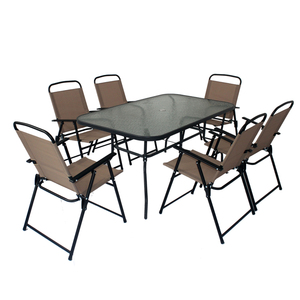 Mobili per esterni moderni da giardino bistrot bar da pranzo pieghevole rettangolo di vetro sedie in metallo con ombrellone - Product Image 2