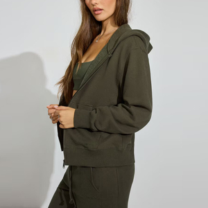 เสื้อฮู้ดดี้สตรีทแวร์ผู้หญิง แขนยาว สีพื้น แต่งโลโก้ได้ตามต้องการ แฟชั่นใหม่สำหรับฤดูหนาว ซิปหน้า ผ้าฝ้าย 100% - Product Image 4