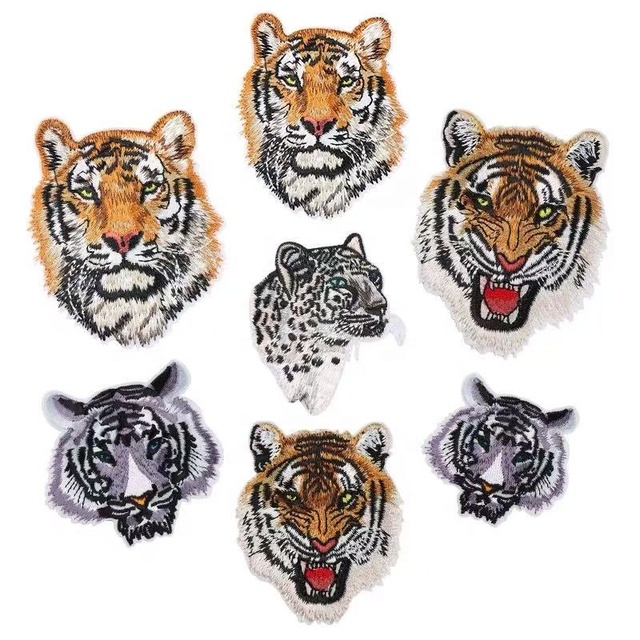 Factory Wholesale Animal Head Embroidered Patches High Quality Iron-On Small Size Tiger Head Embroidered Logo for Cowboy Hat