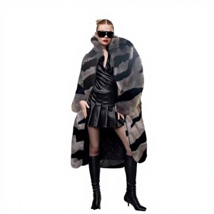 Manteau long en fausse fourrure à rayures et imprimé léopard pour femme, épais, décontracté, chaud, coupe ample, manteau d'hiver tendance, vente en gros de vêtements d'extérieur - Product Image 2