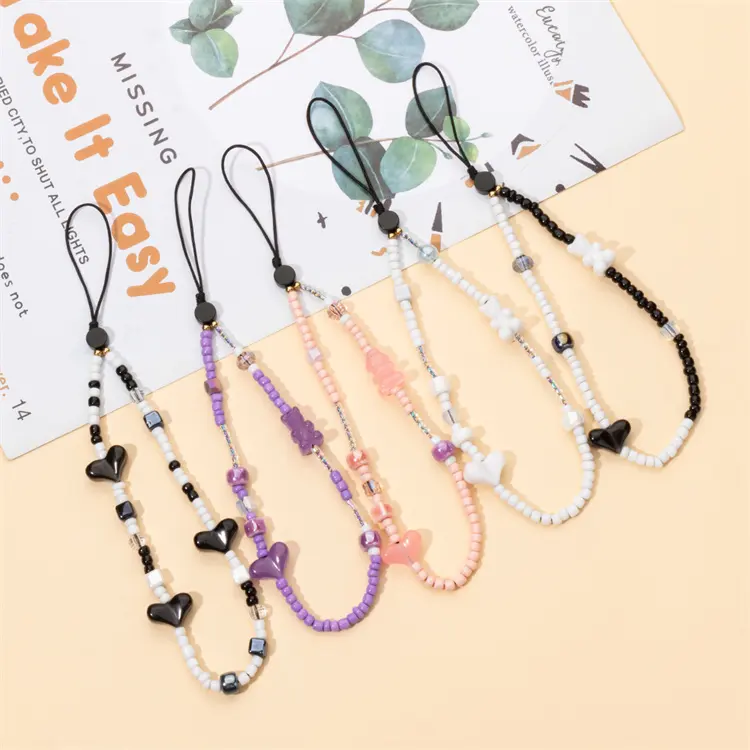 Wholesale Phone Charm Strap Cell Phone Bead Chain for Friends Gift Mobile Case Acrylic Pearl Phones Cord
