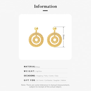 Boucles d'oreilles pendantes double cercle creux de 35 mm, petite taille, en laiton doré 18 carats, motif cercles concentriques tressés, <span class=keywords><strong>bijoux</strong></span> tendance pour grossistes - Product Image 5