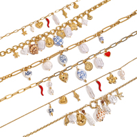 Colliers J&D style océan d'été en acier inoxydable plaqué or 18 carats avec breloques DIY coquillages, céramique, corail, étoiles de mer et perles