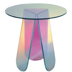 Nordic Modern Living Room Round Negotiation Coffee Table Rainbow Acrylic Transparent Glass Coffee Table Set