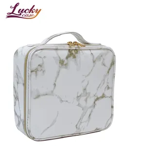 Portable PU Leather Marble Pattern Makeup bag Large Capacity Professional Travel Tattoo Storage Cosmetic Case with Metal Zipper