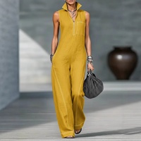 Jumpsuit Wanita Model Baru 2026 Gaya Eropa Amerika untuk Wanita, Kerah Tegak Tanpa Lengan, Kasual, Slim Fit