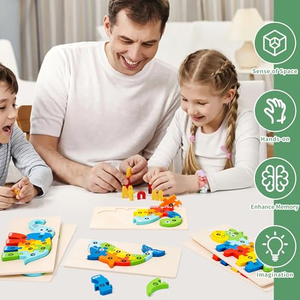Rompecabezas 3D de Madera con 22 Temas Educativos para Niños, Juguetes de Educación Temprana, Cognición, Animales, Tráfico, Formas - Product Image 3