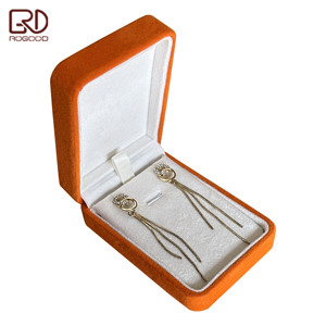 ROGOOD – Boîte cadeau de luxe en velours <span class=keywords><strong>orange</strong></span>, vente directe d'usine, pour boucles d'oreilles pendantes longues/colliers, étui d'emballage de bijoux de luxe P1992 - Product Image 4