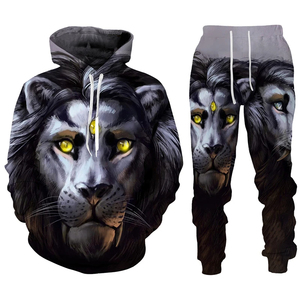 Moda animale il <span class=keywords><strong>leone</strong></span> stampa sublimazione set <span class=keywords><strong>felpa</strong></span> <span class=keywords><strong>con</strong></span> <span class=keywords><strong>cappuccio</strong></span> da uomo 2 pz set <span class=keywords><strong>felpa</strong></span> oversize abbigliamento uomo moda - Product Image 2