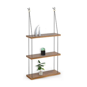 Étagères murales rustiques en bois à double niveau <span class=keywords><strong>avec</strong></span> design triangulaire en <span class=keywords><strong>corde</strong></span> pour plantes - Product Image 2