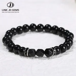 Jd Đá Quý Bán Quý Tự Nhiên Đá Đàn Hồi Đính Cườm Vòng Đeo Tay Màu Đen Glass Bead Agate Kim Cương Hình Dạng Spacer Hạt Vòng Đeo Tay