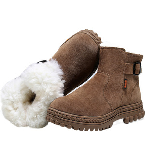 Botas de nieve de invierno para hombre, color caqui, forro polar, suela gruesa, tacón medio, color sólido, versión con cremallera - Product Image 1