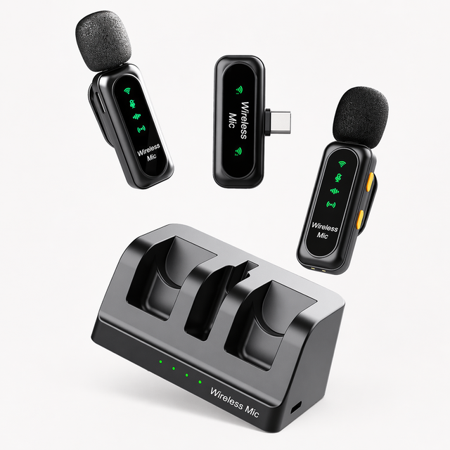 Wireless Lavalier Microphone 2 in 1 Mini Mic With Audio Noise Reduction for Vlog Live Podcast Content Creator