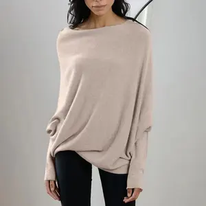 Suéter holgado con hombros descubiertos para mujer, suéter holgado de manga larga, Tops para otoño, suéteres tipo túnica de punto de estilo informal - Product Image 2